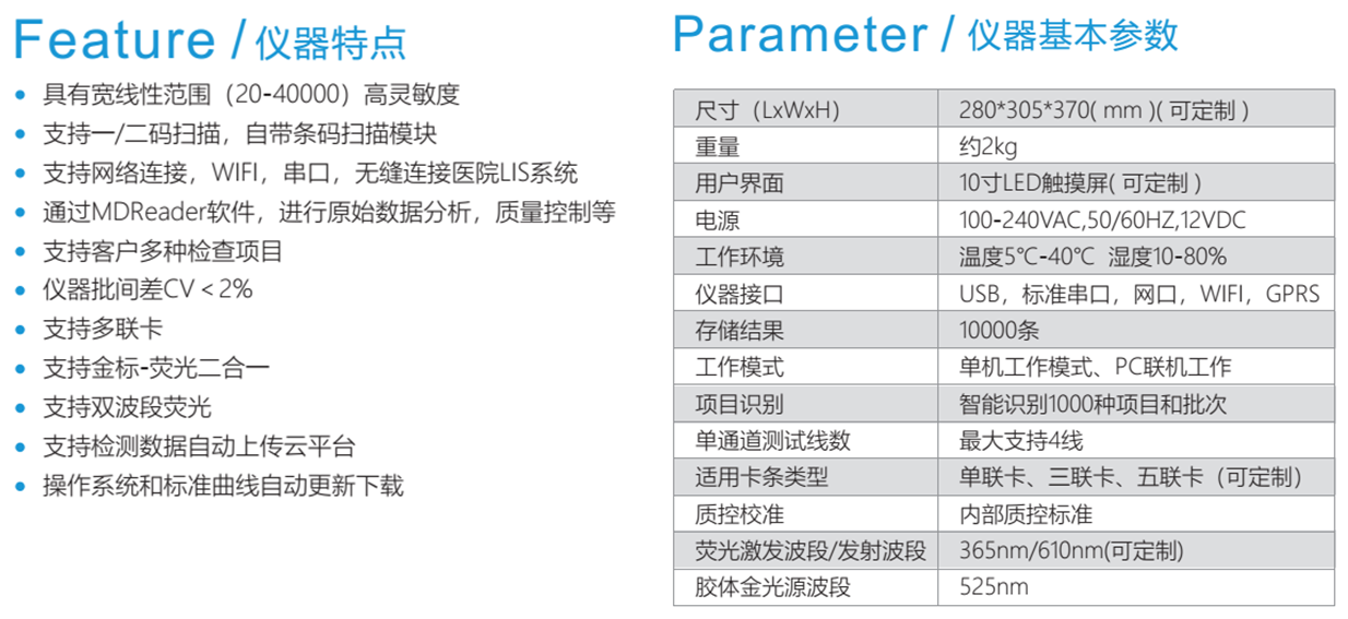 多联卡金标读数仪技术参数